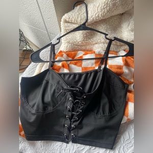 Black lace up tank top